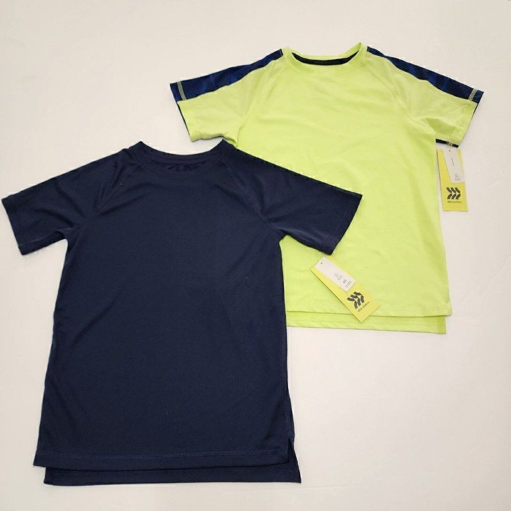 2 Boy's Short‎ Sleeve Performance T-shirts All in Motion Navy & Lime Yellow